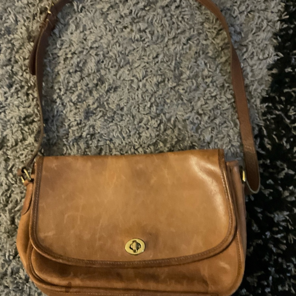 Coach Tan Leather Turn-Lock Crossbody Bag